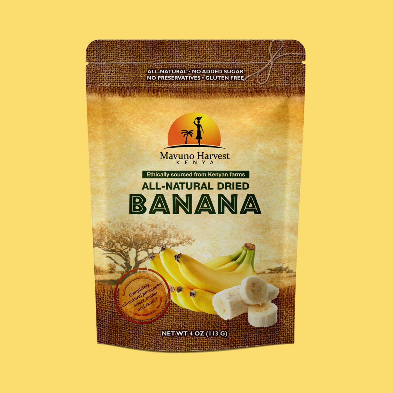 Product Label Design for Natural Dried Banana from Uganda, Africa