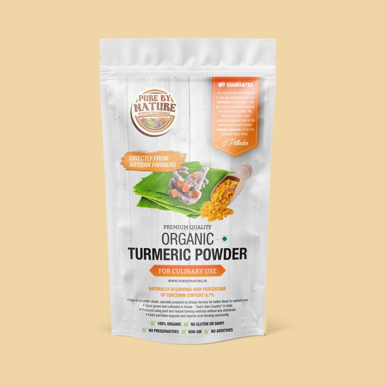 Product Label Design on Pouch Bag for Organic Turmeric Powder